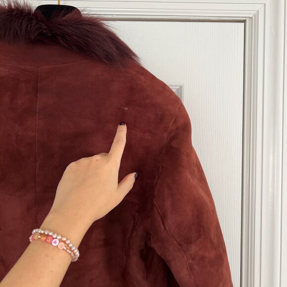 Rare DONNA KARAN SIGNATURE Brown/ Auburn Suede 100% Shearling Fur Coat Size 6 - Picture 12 of 16